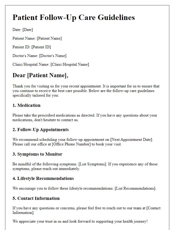 Letter template of patient follow-up care guidelines