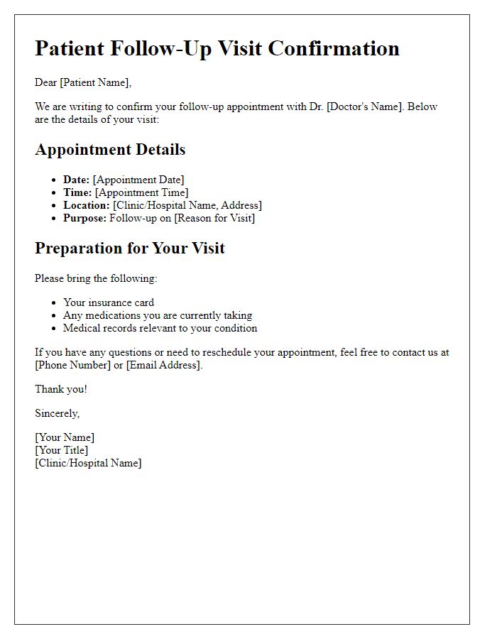 Letter template of patient follow-up visit details