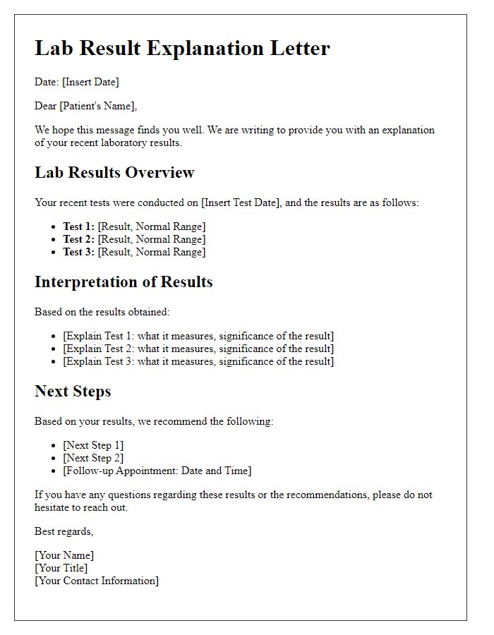 Letter template of patient lab result explanation