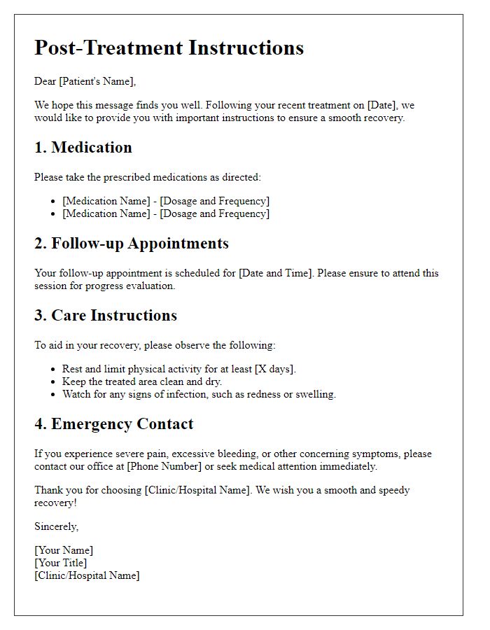 Letter template of patient post-treatment instructions