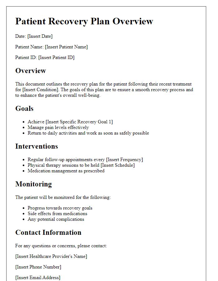 Letter template of patient recovery plan overview