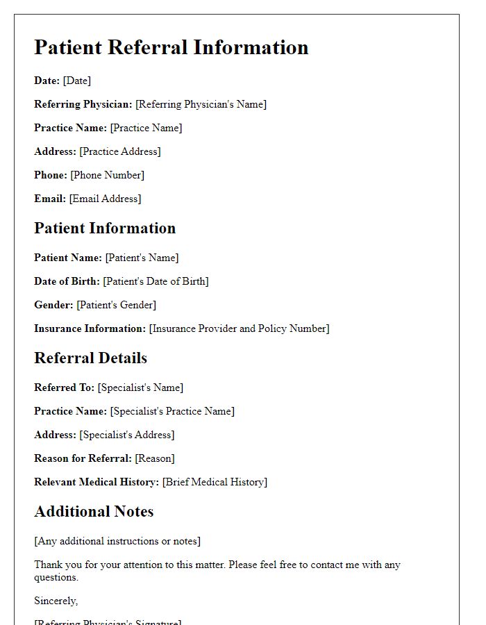 Letter template of patient referral information