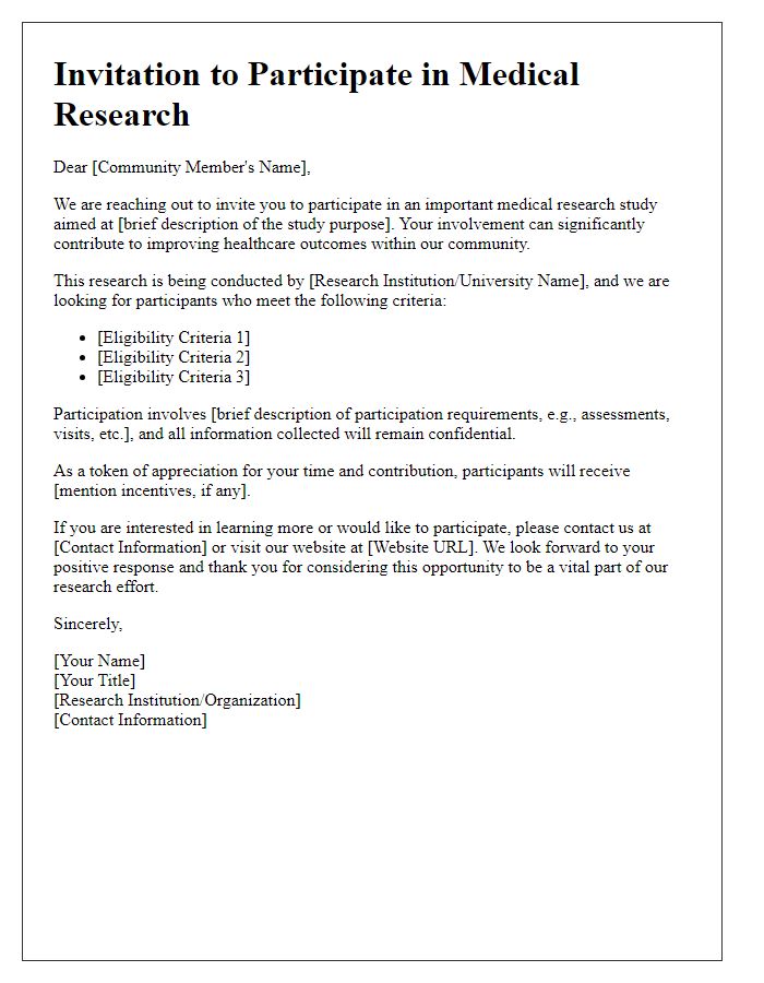 Letter template of medical research participation engagement for community outreach.