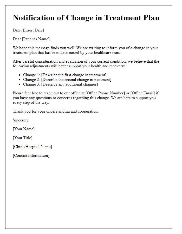 Letter template of change in treatment plan for patients