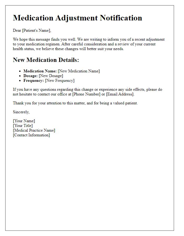 Letter template of medication adjustment notification for patients