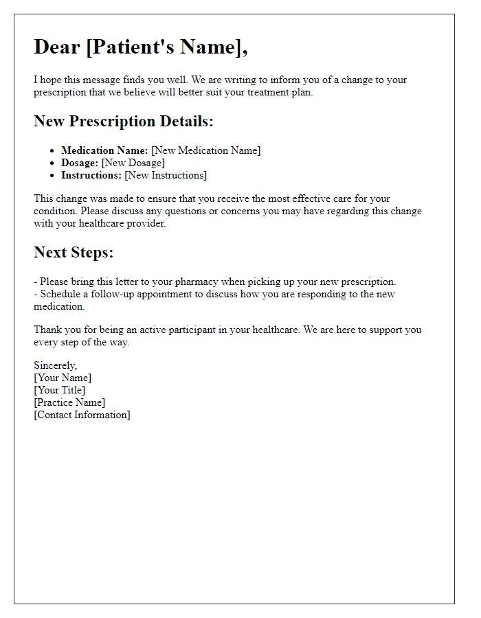 Letter template of patient-centered prescription change communication