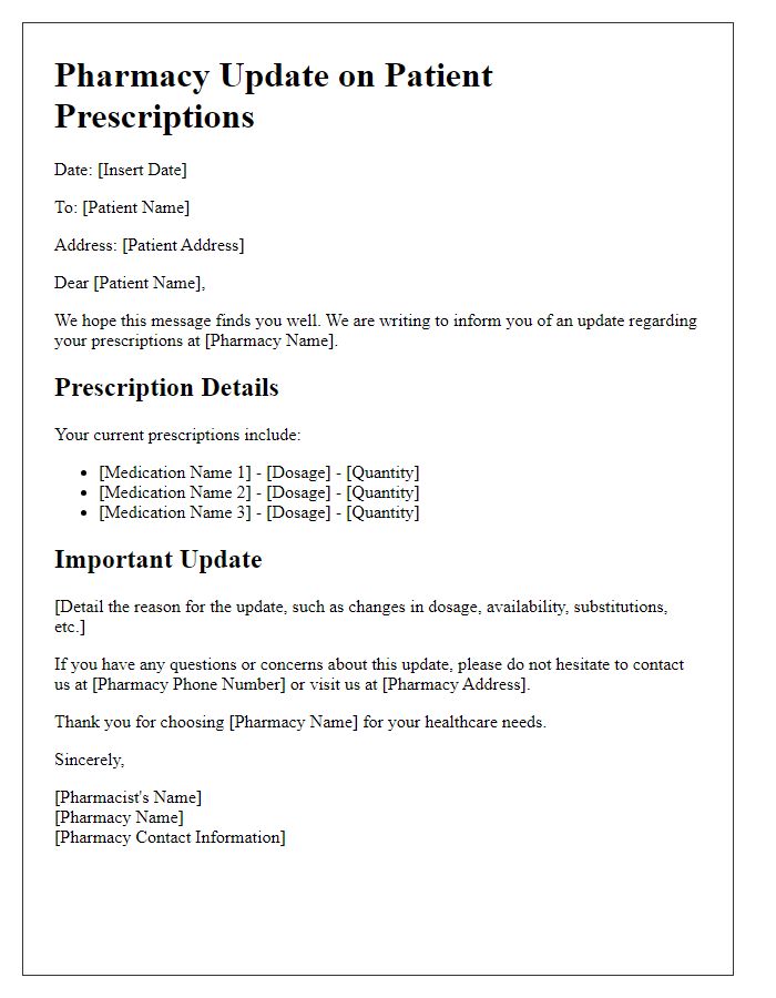 Letter template of pharmacy update regarding patient prescriptions