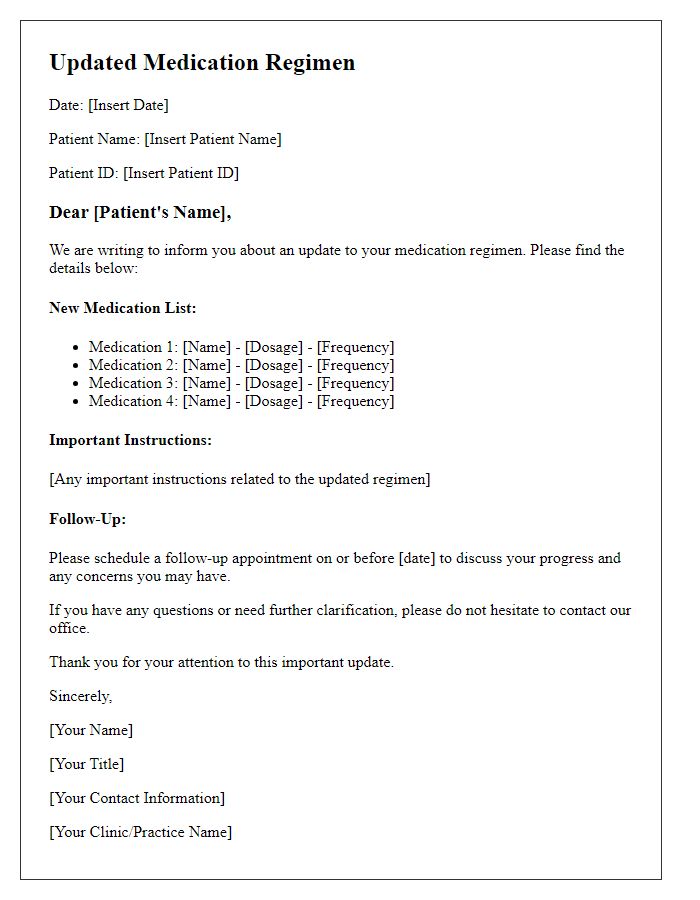 Letter template of updated medication regimen for patients