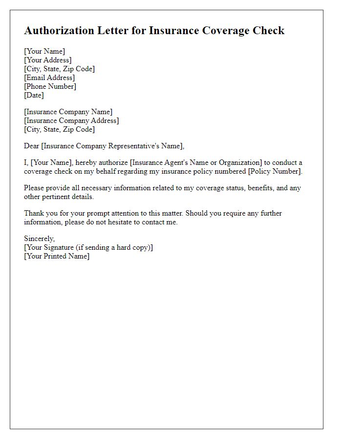 Letter template of authorization for insurance coverage check