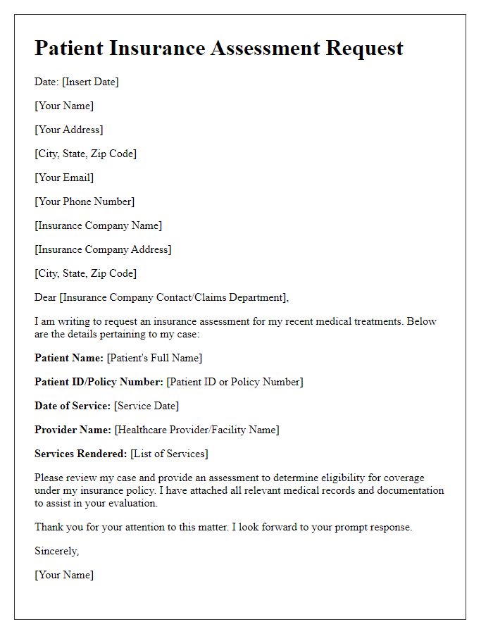 Letter template of patient insurance assessment request