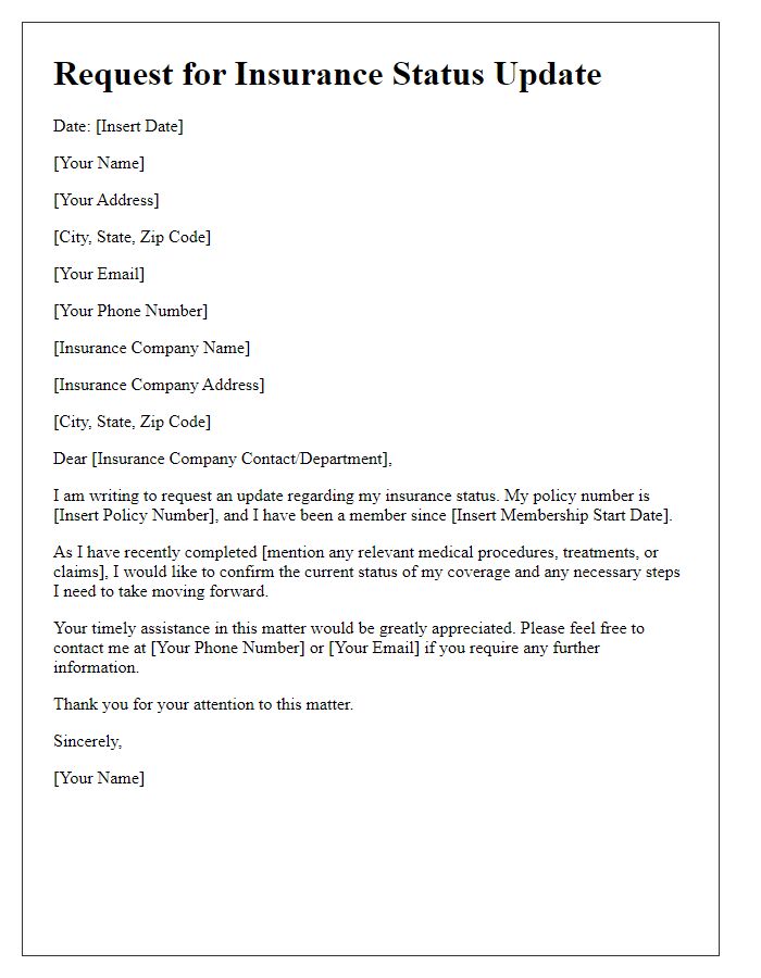 Letter template of patient insurance status update request