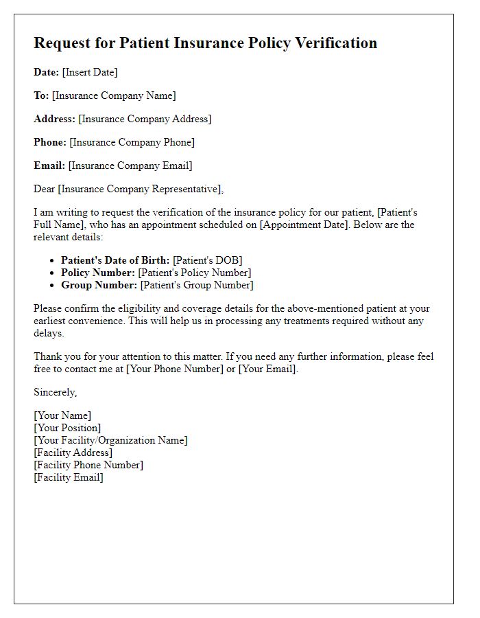 Letter template of request for patient insurance policy verification