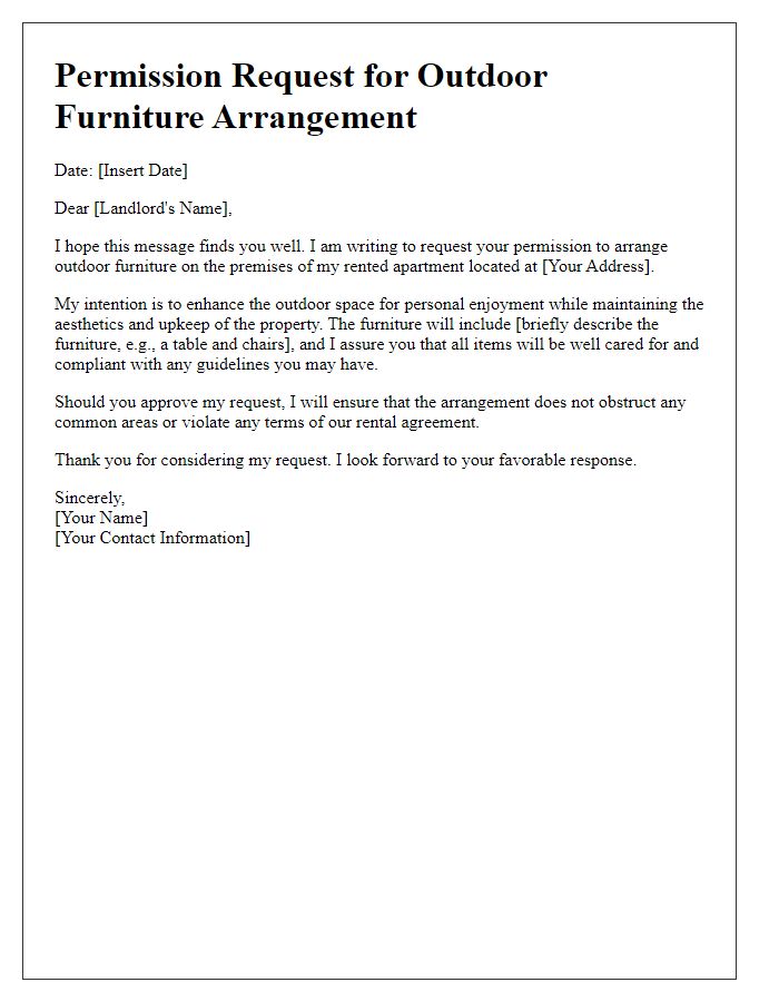 Letter template of tenant permission for outdoor furniture arrangements