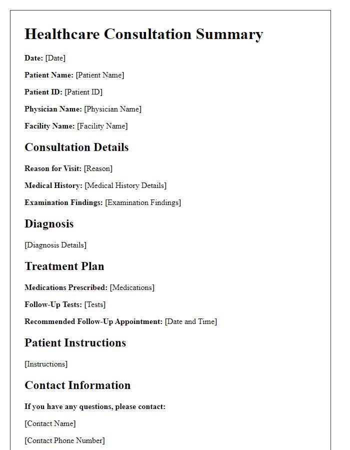 Letter template of healthcare consultation summary for patients.