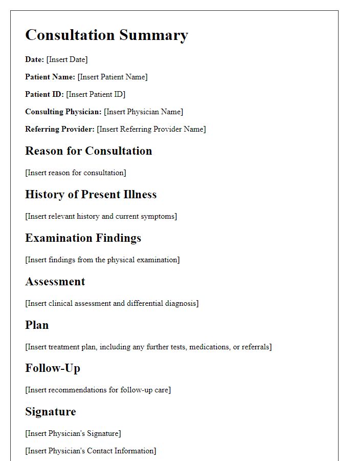 Letter template of healthcare consultation summary for primary care providers.