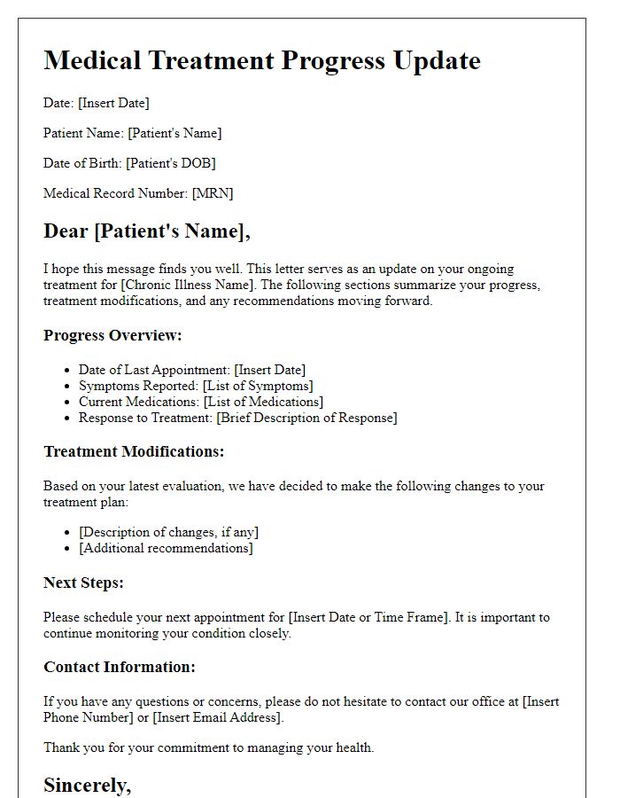 Letter template of medical treatment progress update for chronic illness management