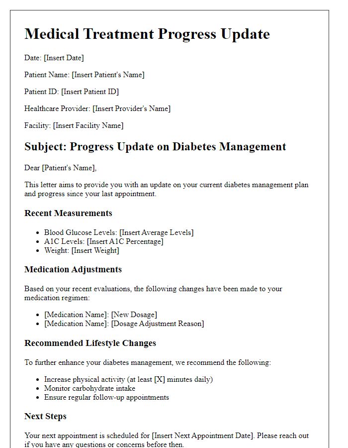 Letter template of medical treatment progress update for diabetes management