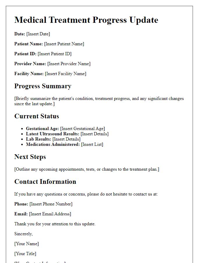 Letter template of medical treatment progress update for maternity care