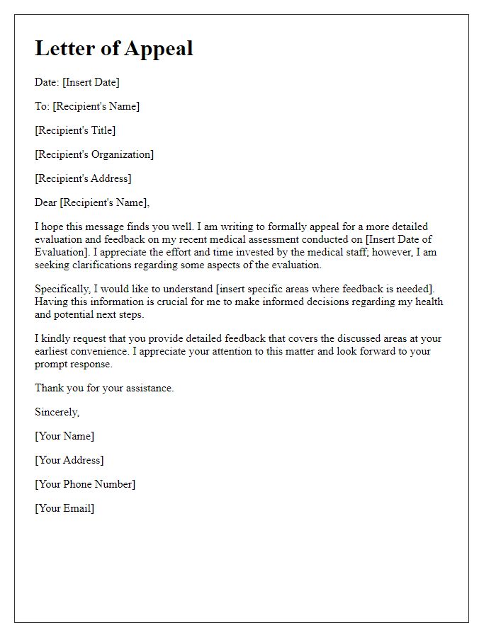 Letter template of appeal for detailed medical evaluation feedback