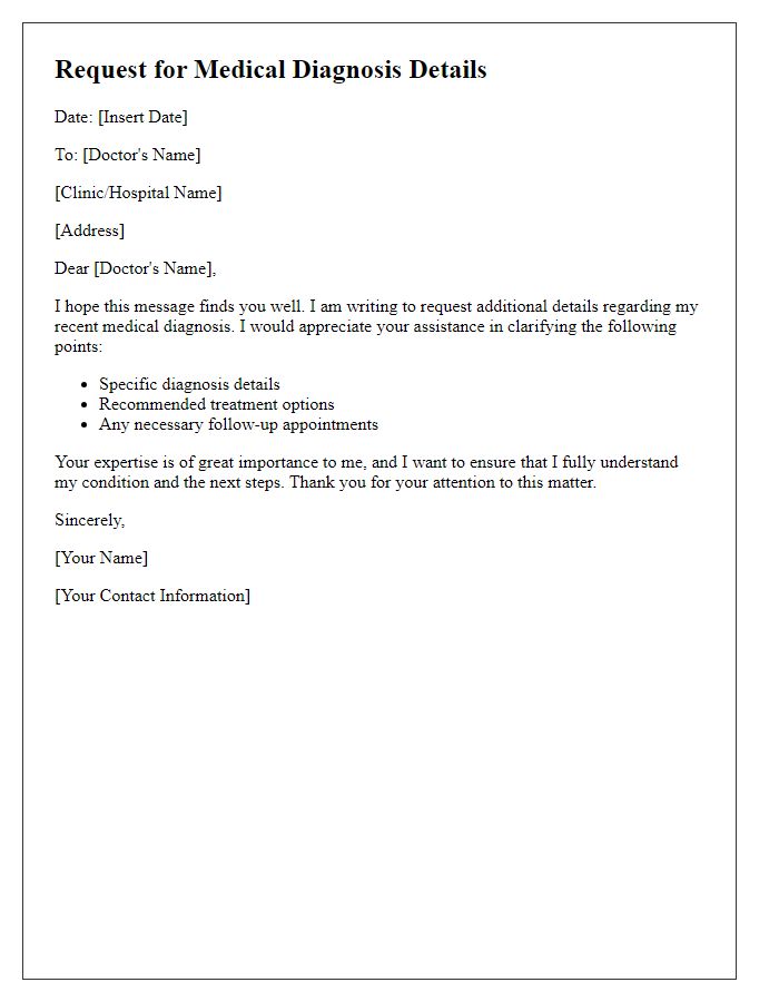 Letter template of medical diagnosis details request for clarity