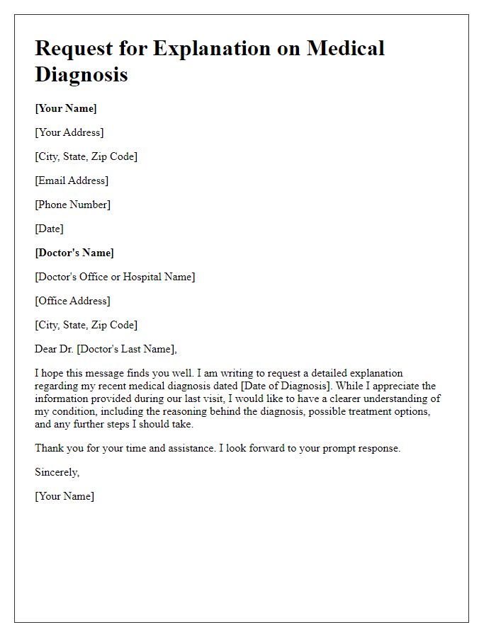 Letter template of request for explanation on medical diagnosis