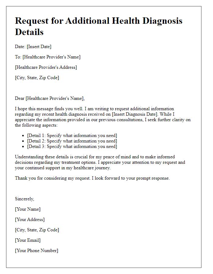 Letter template of seeking additional details on health diagnosis