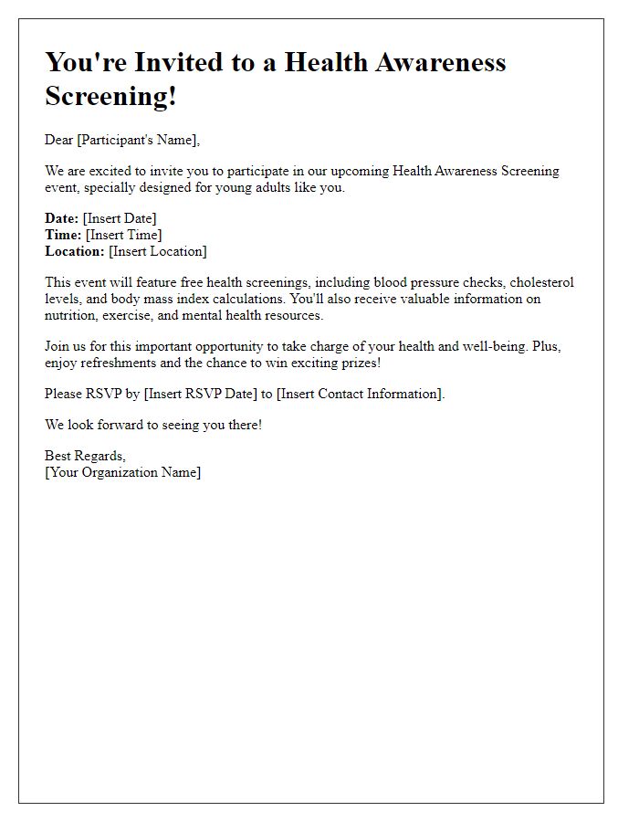 Letter template of health awareness screening invitation for young adults