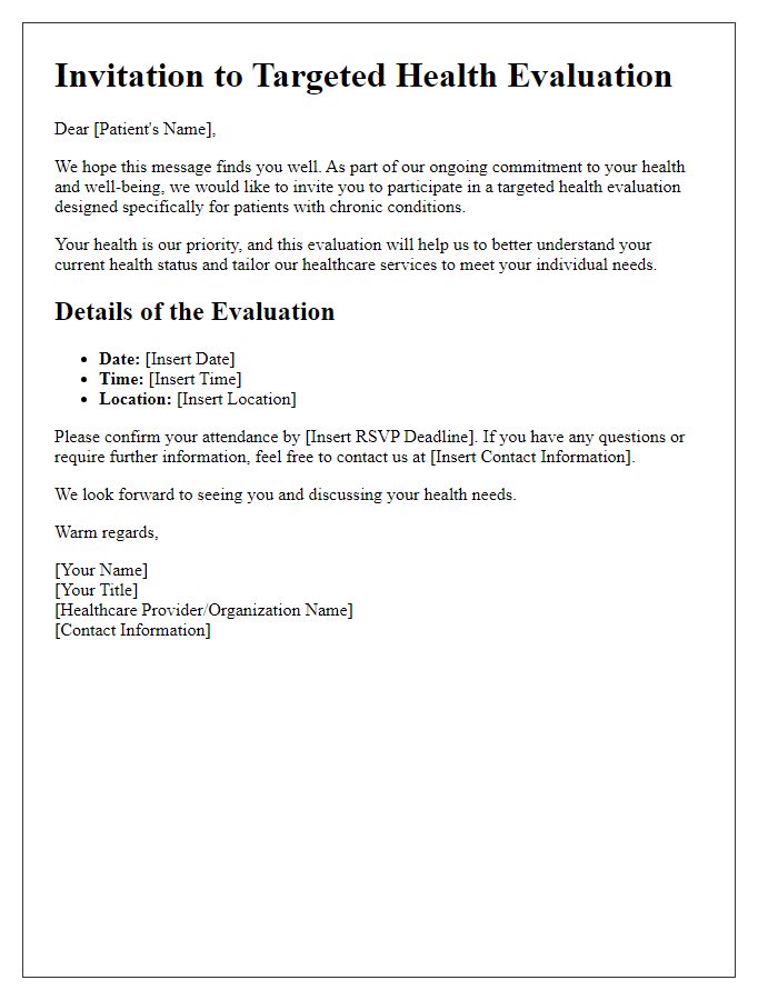 Letter template of targeted health evaluation invitation for patients with chronic conditions