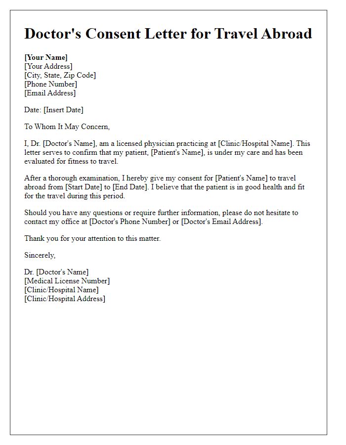 Letter template of doctors consent for trip abroad