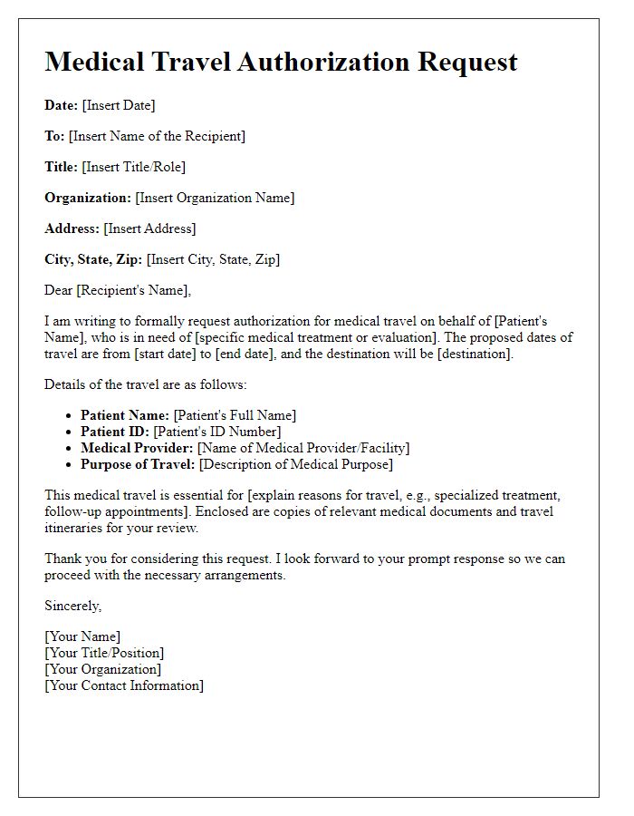 Letter template of medical travel authorization request