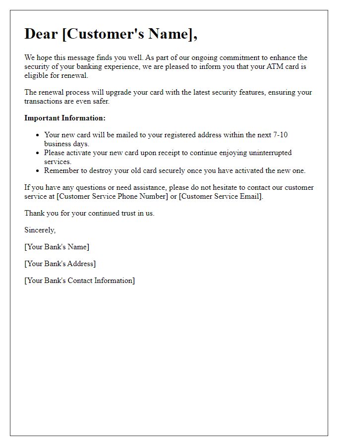 Letter template of ATM card renewal for upgrading security features.