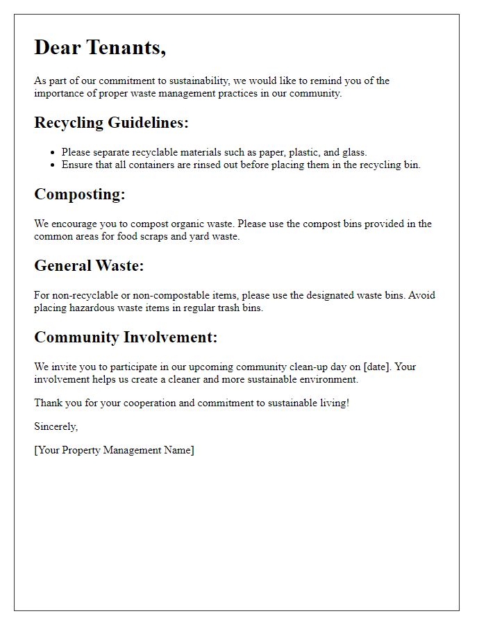 Letter template of sustainable waste practices for tenants