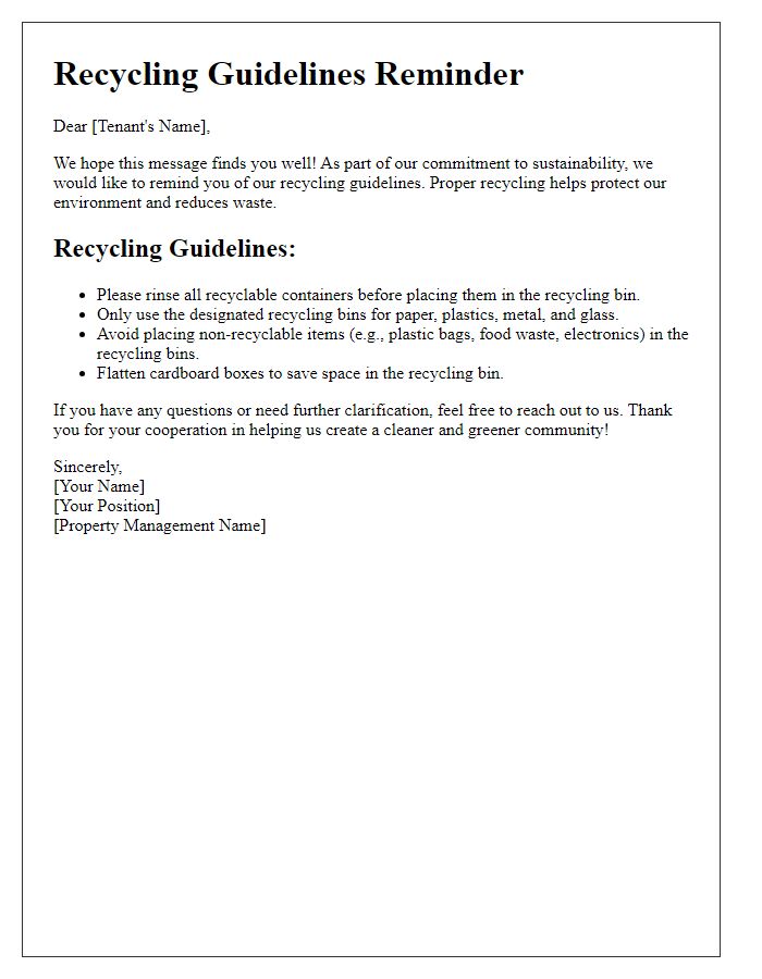 Letter template of tenant recycling guidelines reminder