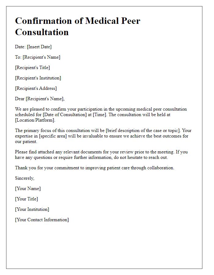 Letter template of confirmation for medical peer consultation