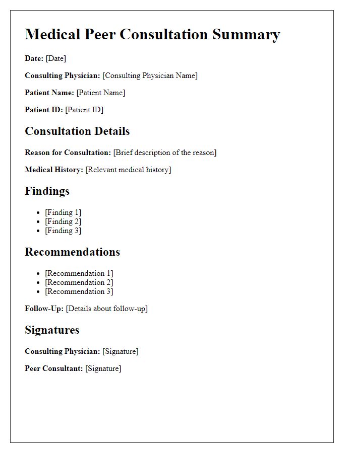 Letter template of medical peer consultation summary