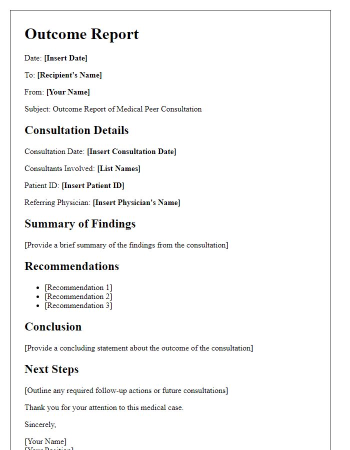 Letter template of outcome report from medical peer consultation