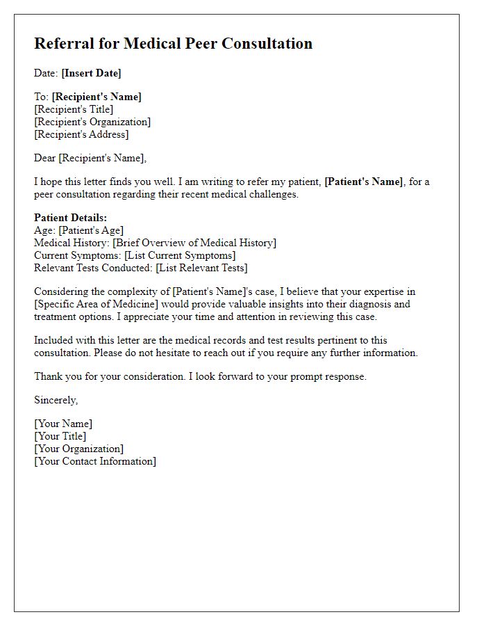 Letter template of referral for medical peer consultation