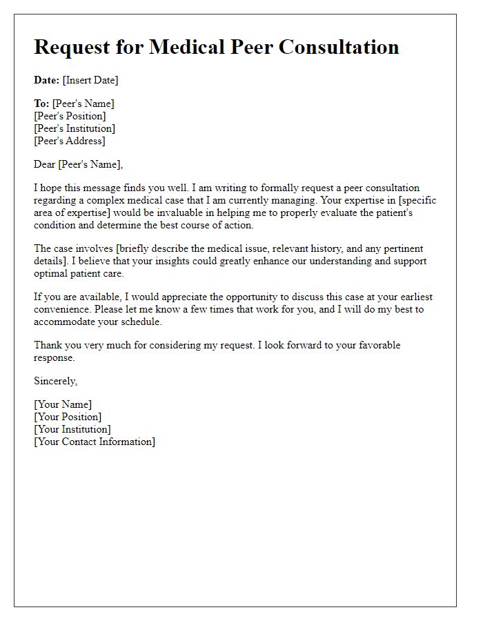 Letter template of request for medical peer consultation