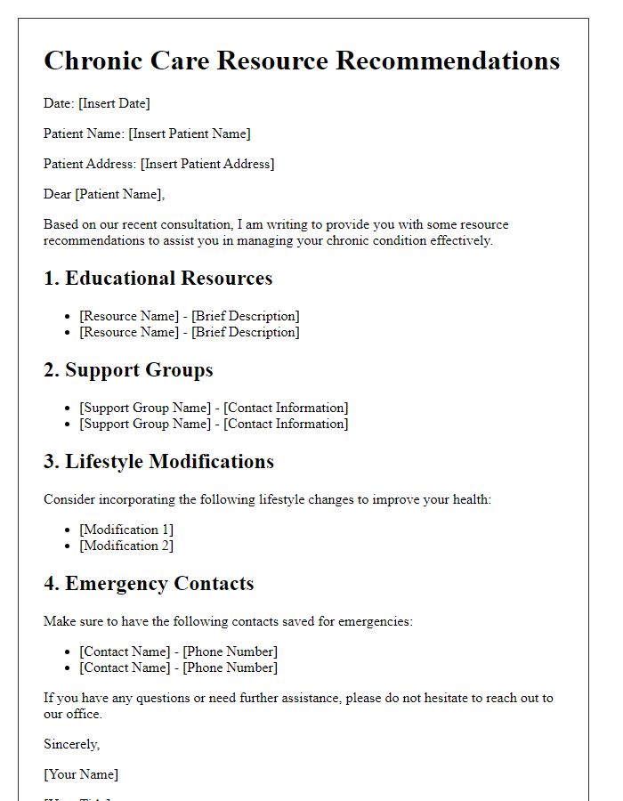 Letter template of patient chronic care resource recommendations.