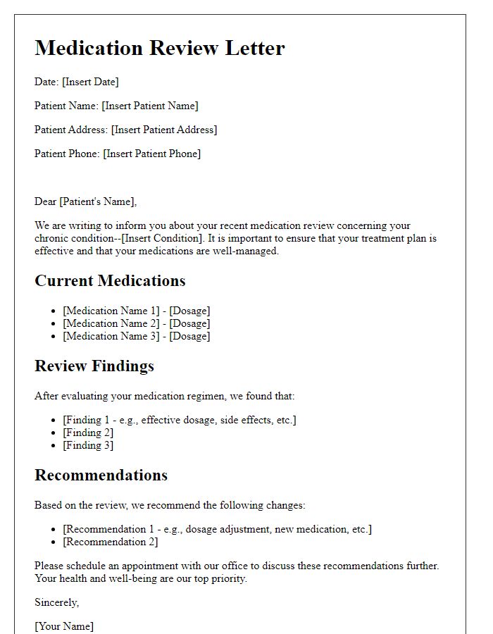 Letter template of patient chronic condition medication review.