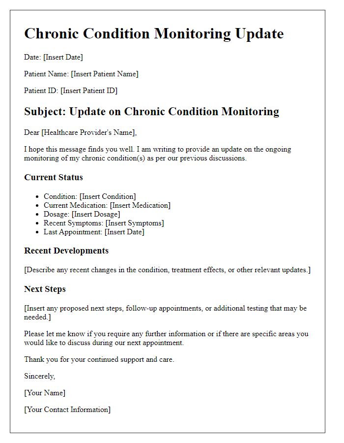 Letter template of patient chronic condition monitoring update.