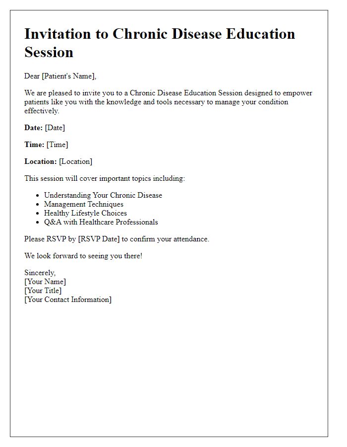 Letter template of patient chronic disease education session invitation.