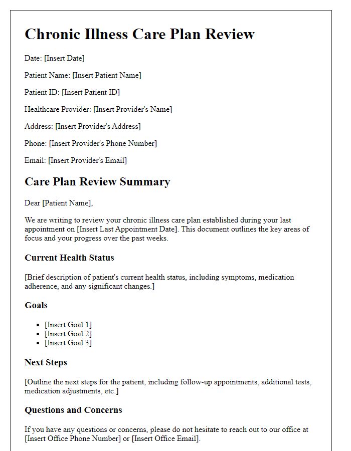 Letter template of patient chronic illness care plan review.