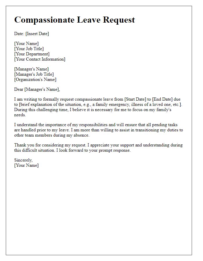 Letter template of compassionate leave request for healthcare employees