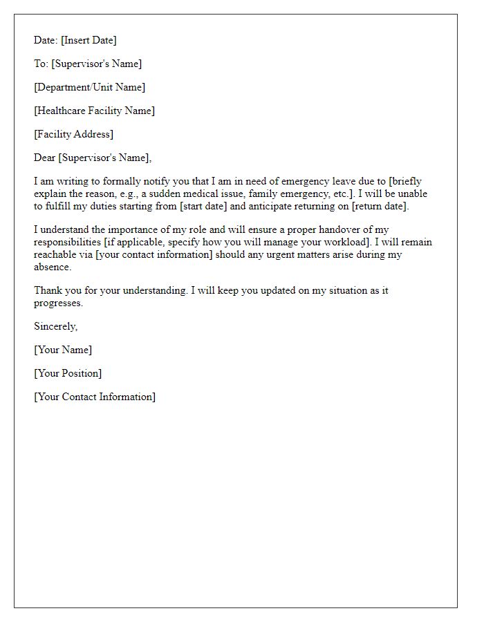 Letter template of emergency leave notification for healthcare personnel