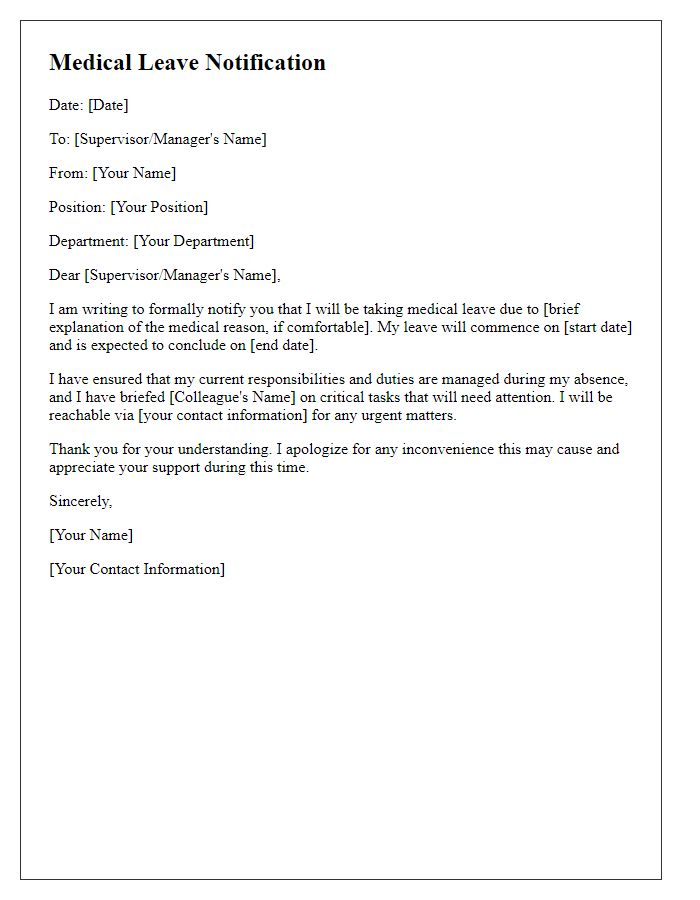 Letter template of medical leave notification for healthcare staff