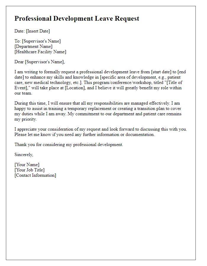 Letter template of professional development leave for healthcare staff