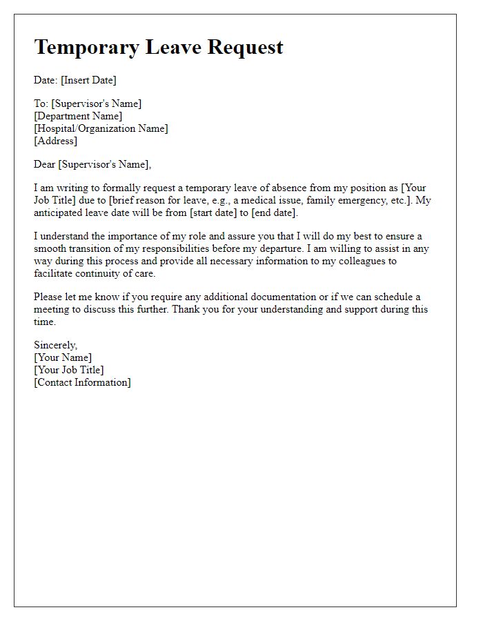 Letter template of temporary leave for healthcare professionals