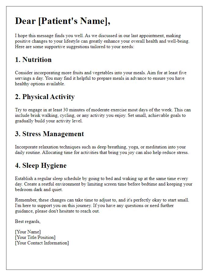 Letter template of supportive behavioral change suggestions for patients.