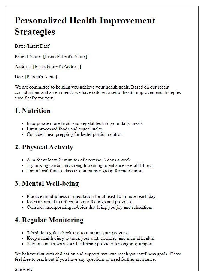 Letter template of tailored health improvement strategies for patients.